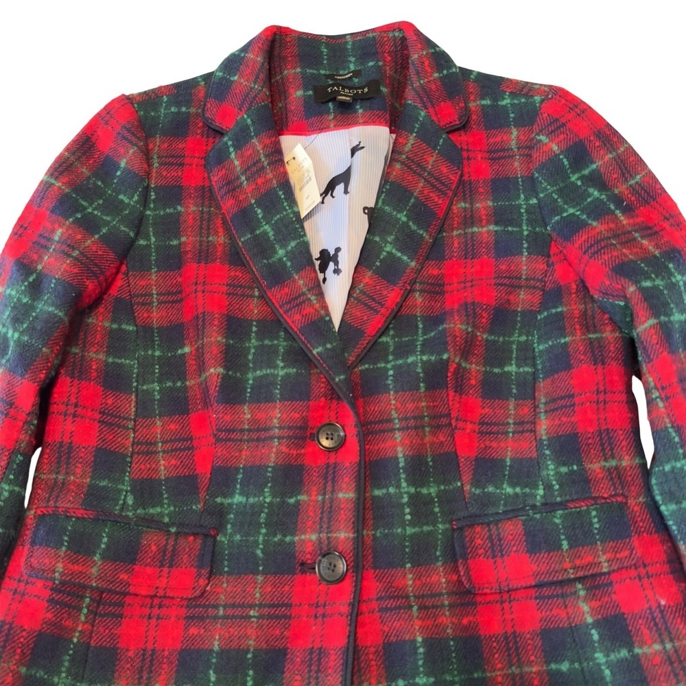 Talbots Aberdeen Blazer Red Green Plaid Wool Blend Dog Lining‎ 8P NWT Academia